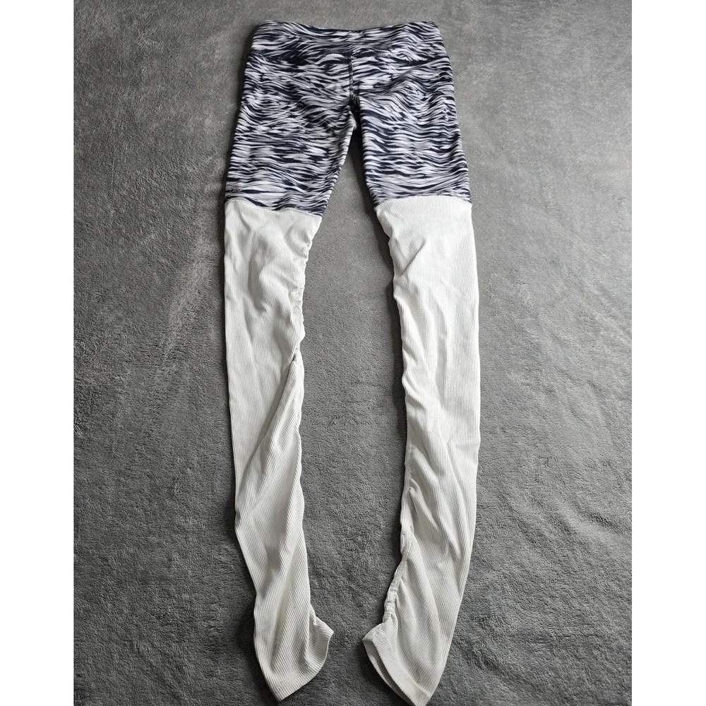 Alo Yoga Goddess Leggings Womens M/L Navy Wave Color Block Ribbed Ruched READ